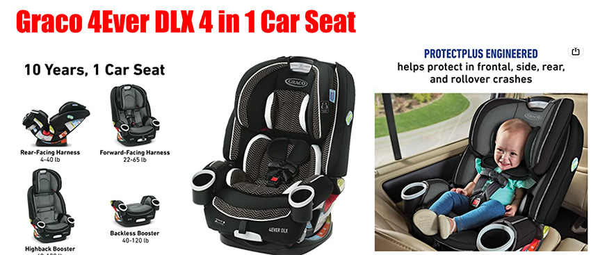 Graco 4Ever DLX 4 in 1 Car Seat, Infant to Toddler Car Seat, with 10 Years of Use, Zagg 1 Count (Pack of 1)